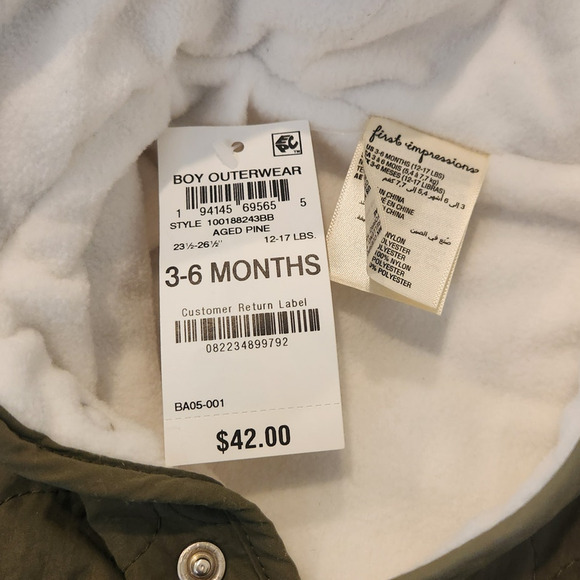 NWT First Impressions Baby Boy Hooded Fleece Lined Jacket Coat 3-6 Months - Picture 6 of 6
